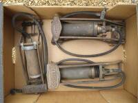 Vintage brass footpumps to inc' Desmo, Kerry and Kismet lorry