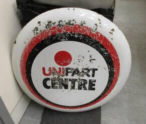 Unipart Centre a 22ins dia' enamel sign of dish form