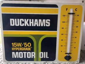 Vintage Duckhams enamel thermometer sign