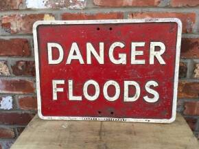 'Danger Floods' alloy road sign
