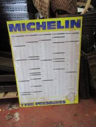 Michelin, a forecourt Tyre Pressures printed tin sign 25x34ins