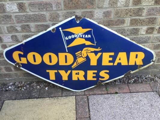 Goodyear Tyres, a single sided enamel sign marked GB592-50, 26ins x 48ins
