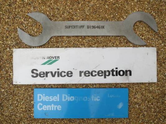 Austin Rover sign, Lucas and large wood spanner