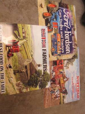 Three reproduction advertising tin signs, Fordson and Nuffield ex Jack Richards