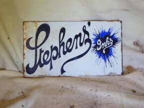 Stephens Ink, a double sided wall mounting enamel sign, 10ins x 18ins