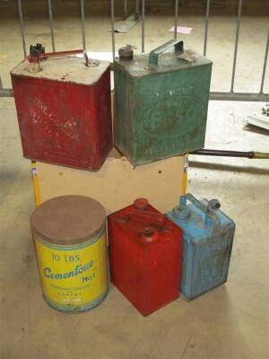 Two gallon petrol cans (2) t/w paraffin cans etc