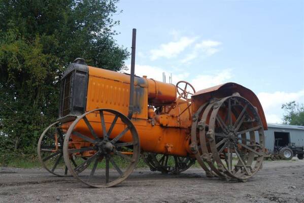 VICKERS 'Aussie' 4cylinder petrol/paraffin TRACTOR Fitted with side belt pulley, triple road band rear wheels with spade lugs, H,V McKay Pty Ltd, Sunshine cast iron seat and a Simms SR4X magneto.