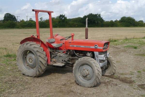 MASSEY FERGUSON 135 Multi-Power 3cylinder diesel 4wd TRACTOR Fitted with roll bar, linkage, toplink and foot throttle on 12.4-28 rear and 7.50-20 front wheels and tyres showing 6,769hrs