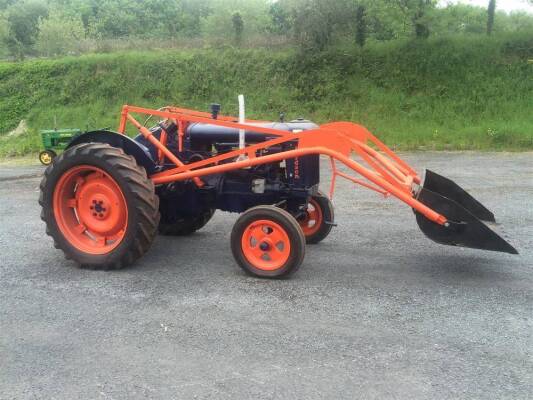 FORDSON E27N 4cylinder petrol/paraffin TRACTOR Fitted with electric start, front loader, rear linkage, swinging drawbar and toolbox