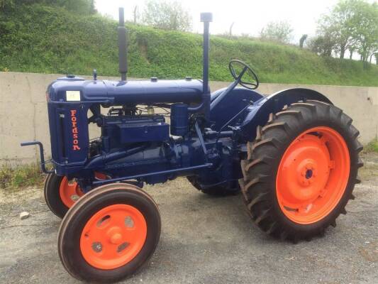 FORDSON E27N 4cylinder petrol/paraffin TRACTOR Fitted with 4.3 ratio low speed top gear, toolbox, rear linkage and drawbar. This 1950s example has the improved vaporiser that was introduced in the June of that year. This provided a quicker warm up and cha