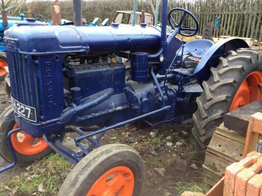 1947 FORDSON E27N 4cylinder petrol/paraffin TRACTOR Reg. No. JTH 227 Serial No. 1039957 Fitted with rear linkage, high top gear, new tyres all round with V5 available