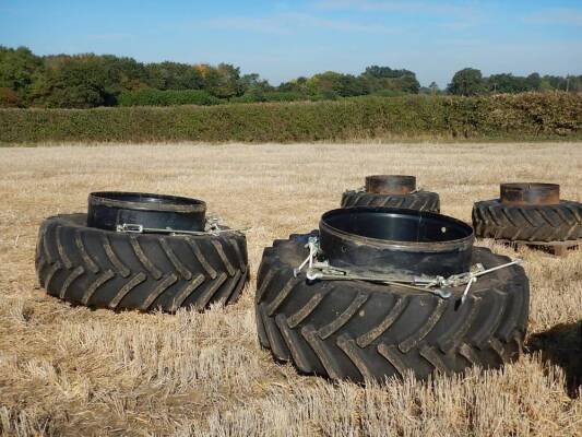 Set of 4no. Pr. 650/65R42 rear and Pr. 540/65R30  front dual wheels and tyres