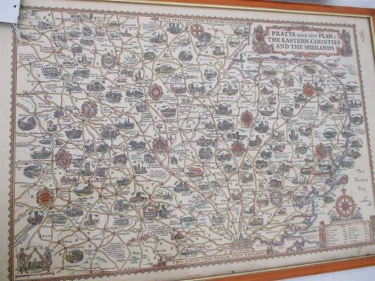 Pratts high test plan map of the Eastern Counties and the Midlands, double sided and framed, 30ins x 20ins