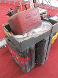 Qty petrol cans to inc' Jerry cans, 1952/53 DW, 1gallon petrol can t/w grease guns etc