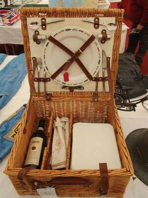 Motoring picnic set in wicker basket