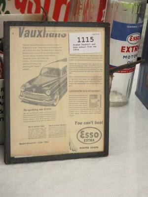 Framed Vauxhall and Esso advert from the 1950s
