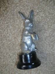 Bonnet mascot on the form of a squatting hare/rabbit (not Alvis) plated brass