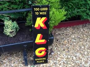 KLG Sparking Plugs, Too Good To 'Miss', a 3 colour enamel sign