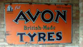 Fit Avon British-Made Tyres, a 3 colour enamel sign, 60' x 30', losses to the bottom left corner