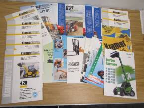 Qty of telescopic handler sales leaflets, to inc; Kramer Allrad, Merlo, Manitou. All of a modern/classic era