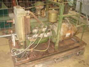 Crosley 4 cylinder water cooled petrol engine connected to a Hollingsworth generator, complete with chain drive magneto and radiator. Skid unit mounted but lacking fuel tank