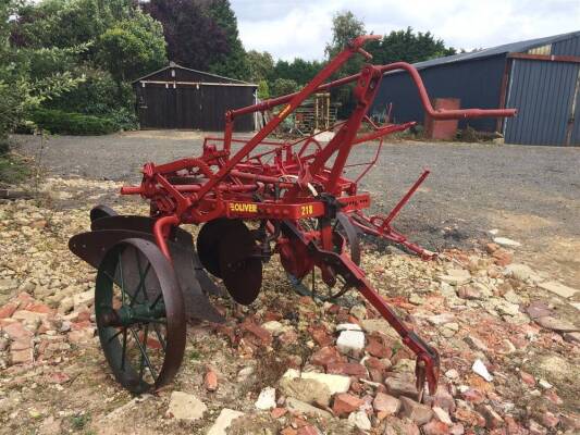 Oliver trailed 2furrow plough. Model No. 218 early restoration