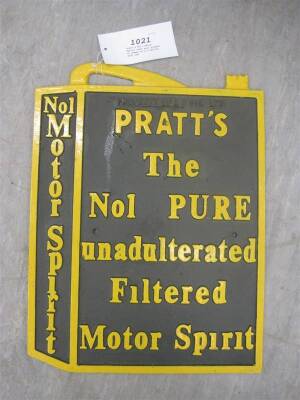 Pratt's No.1 Motor Spirit cast wall plaque in shape of a 2 gallon fuel can