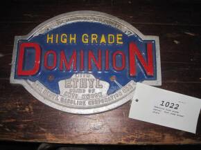 Dominion high grade petrol, fuel pump brand plate