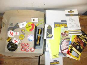 Matbro ring binder and related contents t/w promotional material inc' Massey Ferguson badges