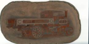 Foden, red, yellow and black copper printers plates depicting overtype steam wagon 9.5ins long