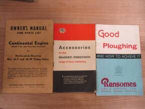 Owners manual and parts list for McCormick-Deering Continental Engine. Accessories for the Massey Ferguson range of farm machinery and Ransomes Good Ploughing (3)