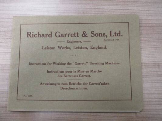 Richard Garrett & Sons Ltd instructions for working the 'Garrett' threshing machines catalogue, No. 387