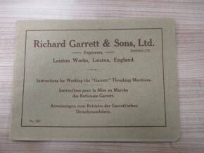 Richard Garrett & Sons Ltd instructions for working the 'Garrett' threshing machines catalogue, No. 387