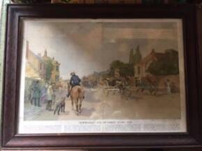 Oak framed picture of 1840s Newmarket by Lionel Edwards