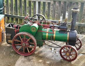 3ins scale Savages Little Samson single cylinder 2 speed agricultural traction engine. Regularly run and shown over the last 5 years c/w ride on trailer which is fitted out with a water tank and battery operated pump. A run of boiler test certs are suppli
