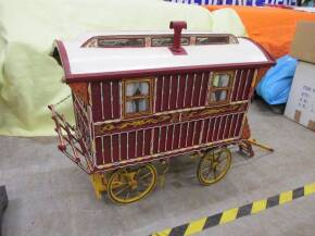 Large scale model horsedrawn Romany Wagon with fitted interior, approx. 15insx32insx28ins