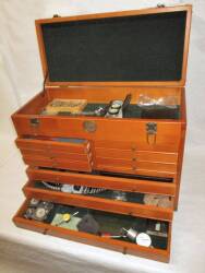 Modelmakers 9 drawer wooden tool cabinet c/w contents, 17x24x11ins