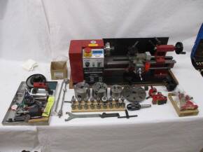 Sieg (240V) mini lathe c/w collet set, 3 and 4 jaw chucks, and a large qty of fixtures and fittings