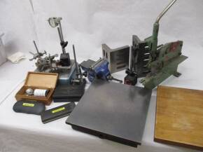 Surface plate, guillotine, angle plates, mag' bases, vice etc. Ex-model engineers workshop