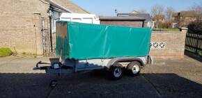 Twin axle trailer custom built for transporting model steam with canopy, electric winch, 'caravan movers' with pendant control, jockey wheel 52insx14ftx5ft