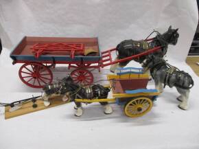 A collection of ceramic Shire horses (4) c/w carts and plough (3)