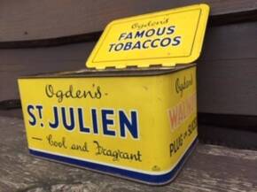 Ogden's St Julien antique shop display tobacco tin