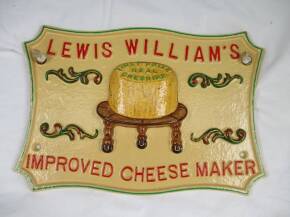 Lewis William's Improved Cheese Maker, an original cast iron nameplate