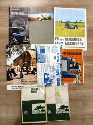Various agricultural brochures inc' Fordson Power Major instruction book, David Brown Selectamatic tractor brochure, Claas Senator operation manual