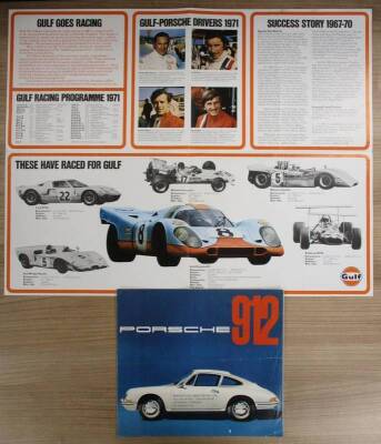 Porsche 912, a rare 1965 fold out brochure t/w a 1970 Gulf Goes Racing fold out (2)