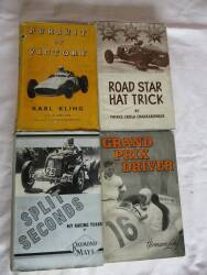 Racing Driver biographies; Pursuit Of Victory by Karl Kling, Road Star Hat Trick by Prince Chula, Split Seconds by Raymond Mays, Grand Prix Driver by Hermann Lang (4)