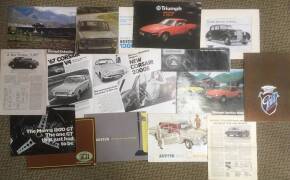 A collection of motoring brochures etc to include: The 1970 Triumph Dolomite, TR7 & Spitfire plus 1946 data sheet ex Dorking Motor Co for Triumph 1800 Roadster. Also, Wolseley 6/90 Data Sheet April 1956. Austin & Morris 1100 MKII & 1300, 1300 GT, Austin A