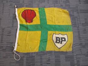 BP and Shell, an original 1950s pole mounting cotton flag, some losses, 39x34ins