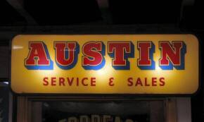 Austin Service and Sales, an original 50s/60s showroom hanging illuminated sign 36x12x6ins