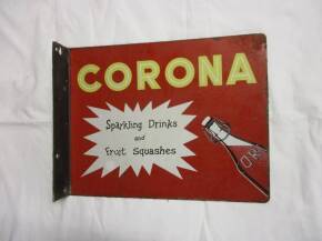 Corona, a double sided enamel sign depicting an early vacuum type bottle